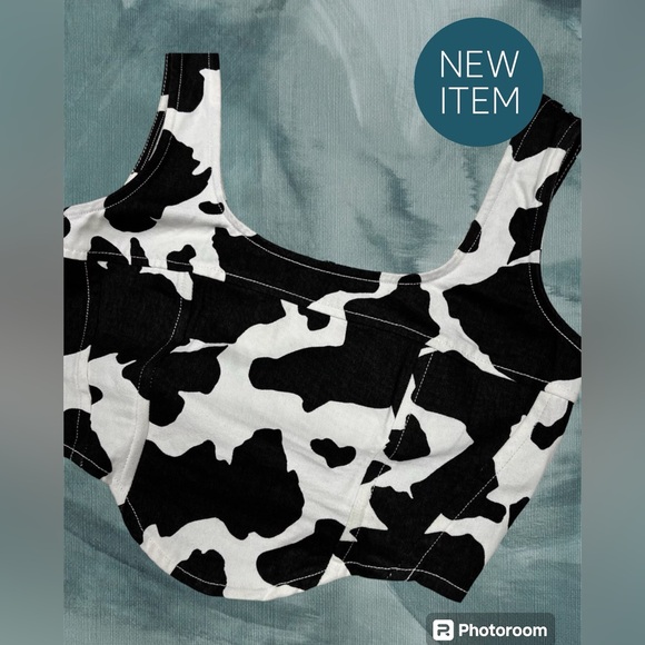 Lone Star corset Cow Print Structured Denim Crop Top - Picture 3 of 4